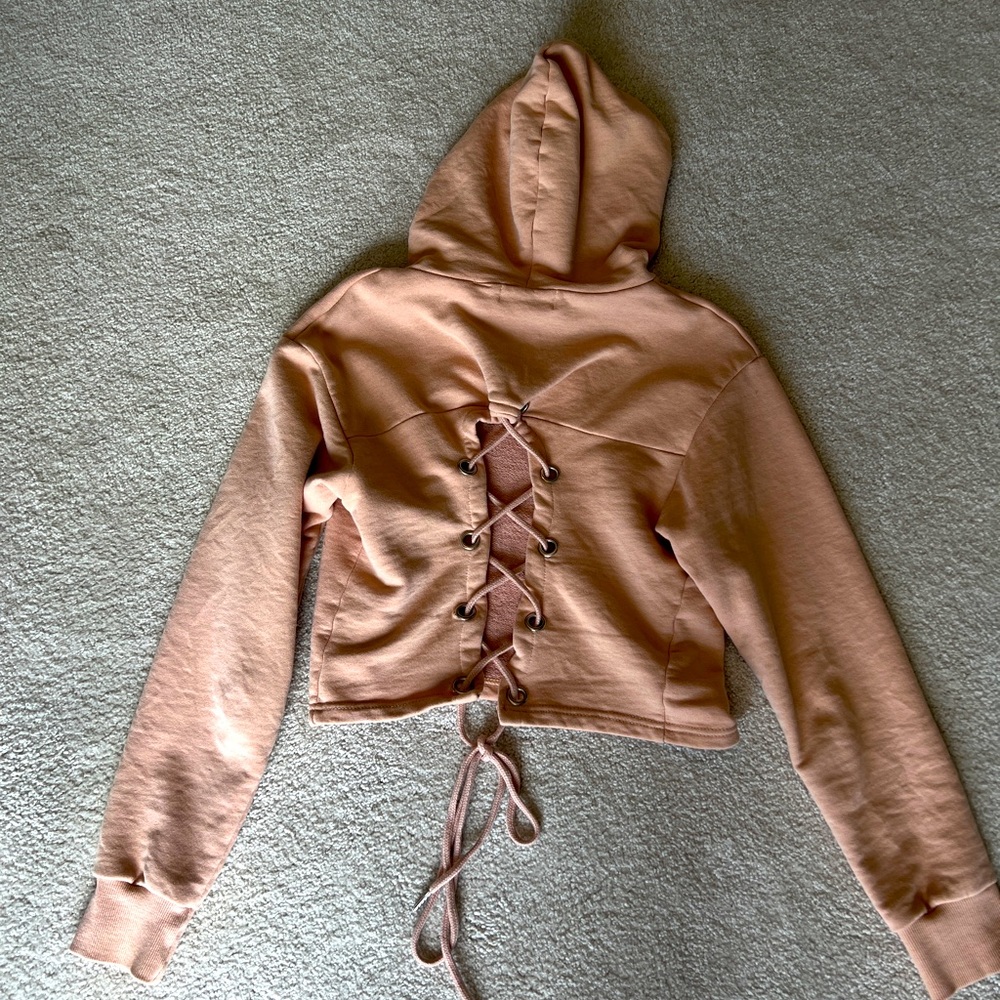 Peach crop tie back hoodie